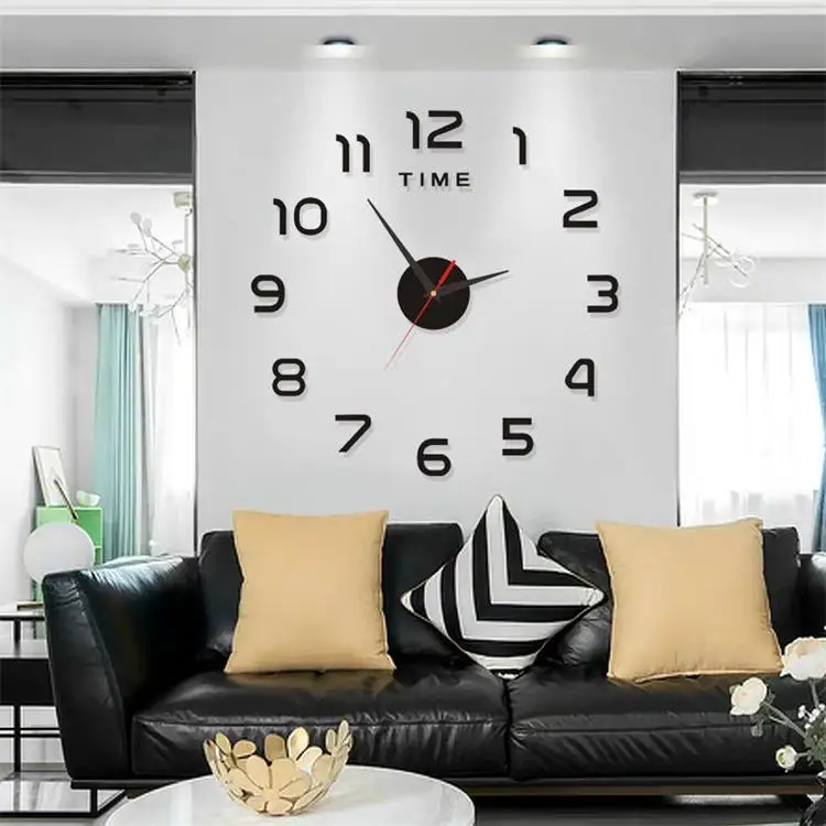 Popular  Modern Minimalist Design  3D  Frameless Acrylic Sticker Large Round  DIY Wall Clock