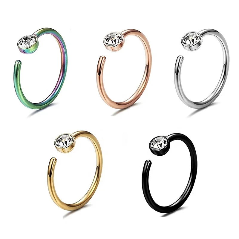 Trendy Simple Gold Color C Shape Clip on Fake Lip Piercing Jewelry Fashion Stainless Steel Crystal Nose Hoop Ring