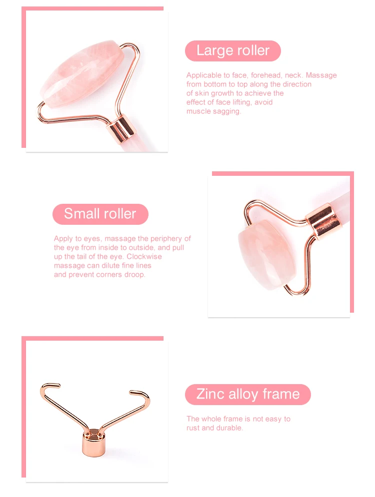 Factory Sell Natural Pink Rose Quartz Facial Jade Roller And Gua Sha Tools Set Wtih Custom Box