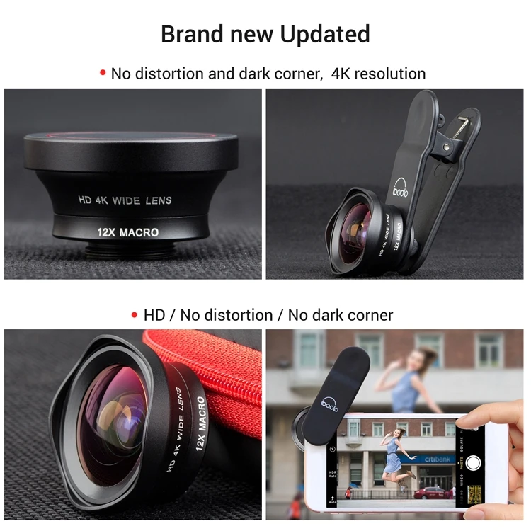 Two in One 16mm Wide Lens + 12X Macro Lens Set Clip-on Phone Camera Lens Add-on Lenses Kit