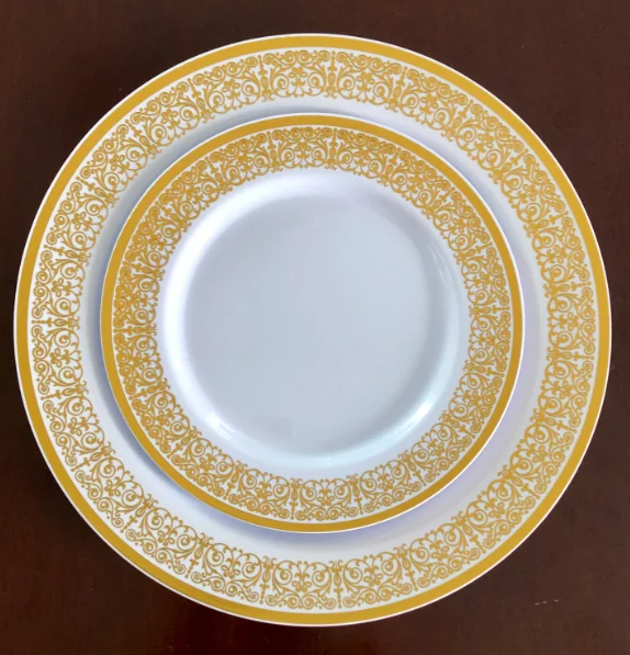 Gold Rim Disposable Premium Heavy Duty Plastic Dinner Plates Sets