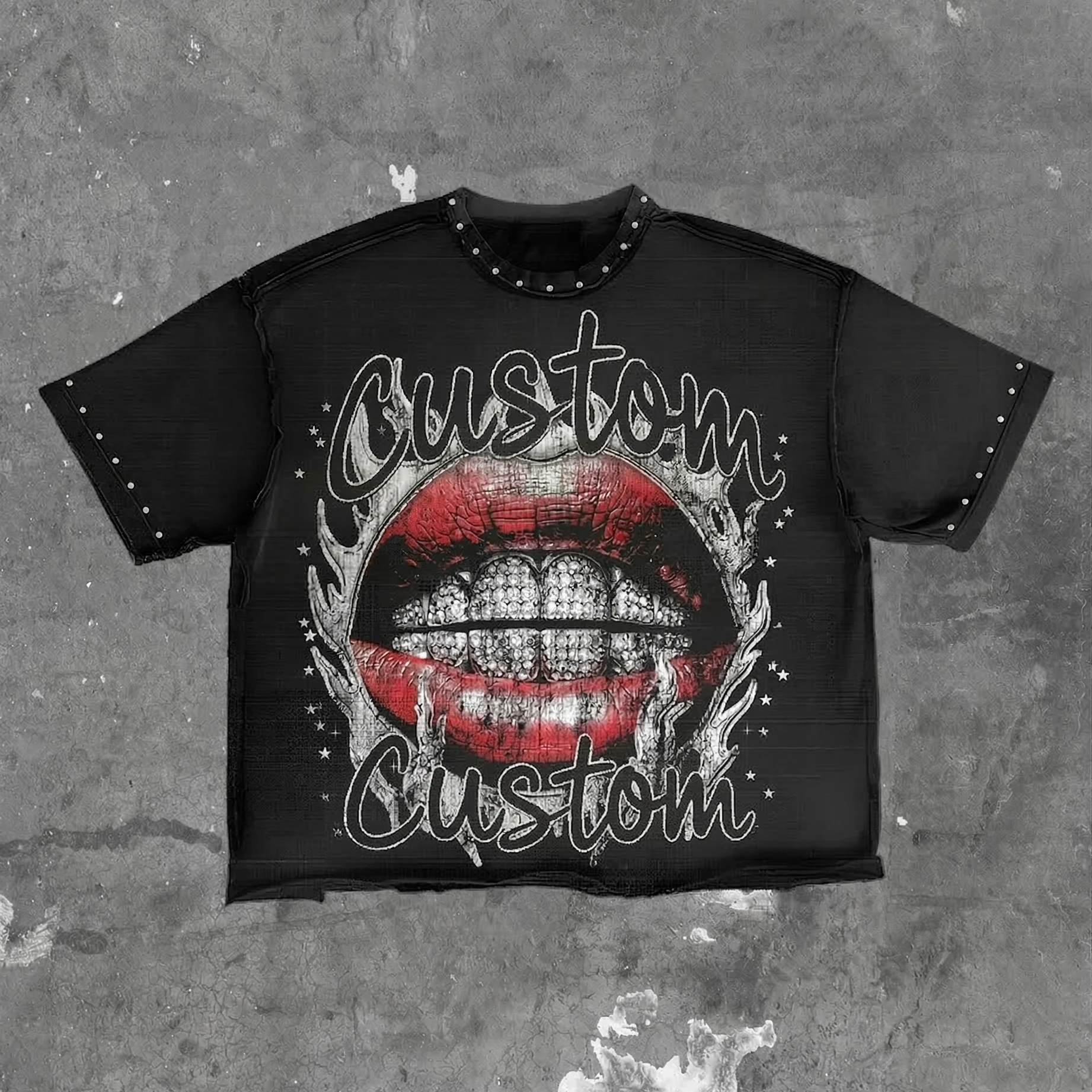 Custom Men's T-Shirt Streetwear 300gsm Boxy Fit Rhinestone Tshirt Oversized  Top Cotton Graphic Tee Vintage Wash t Shirt