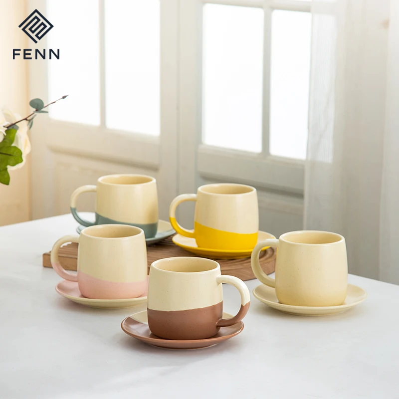 FENN new fashion creative mug handmade splash ink mug unique porcelain dessert plate ceramic speckled coffee mug cup and saucer