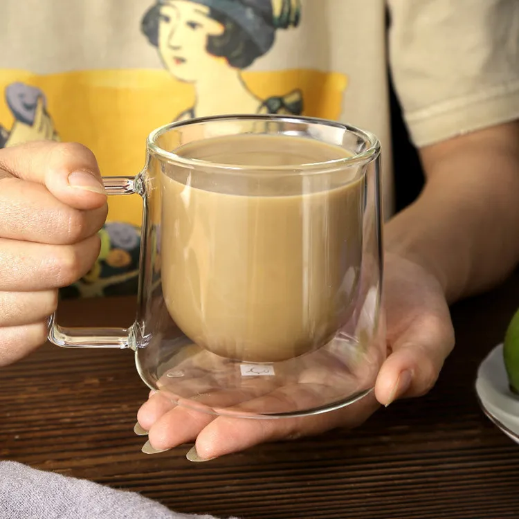 Logo Custom Print High Quality Double Wall Glass Coffee Mugs Tea Drinkware
