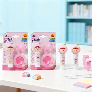 Best-Selling White Peach Solid Glue & Transparent Tape Set - Adorable Blister Card Stationery for Students