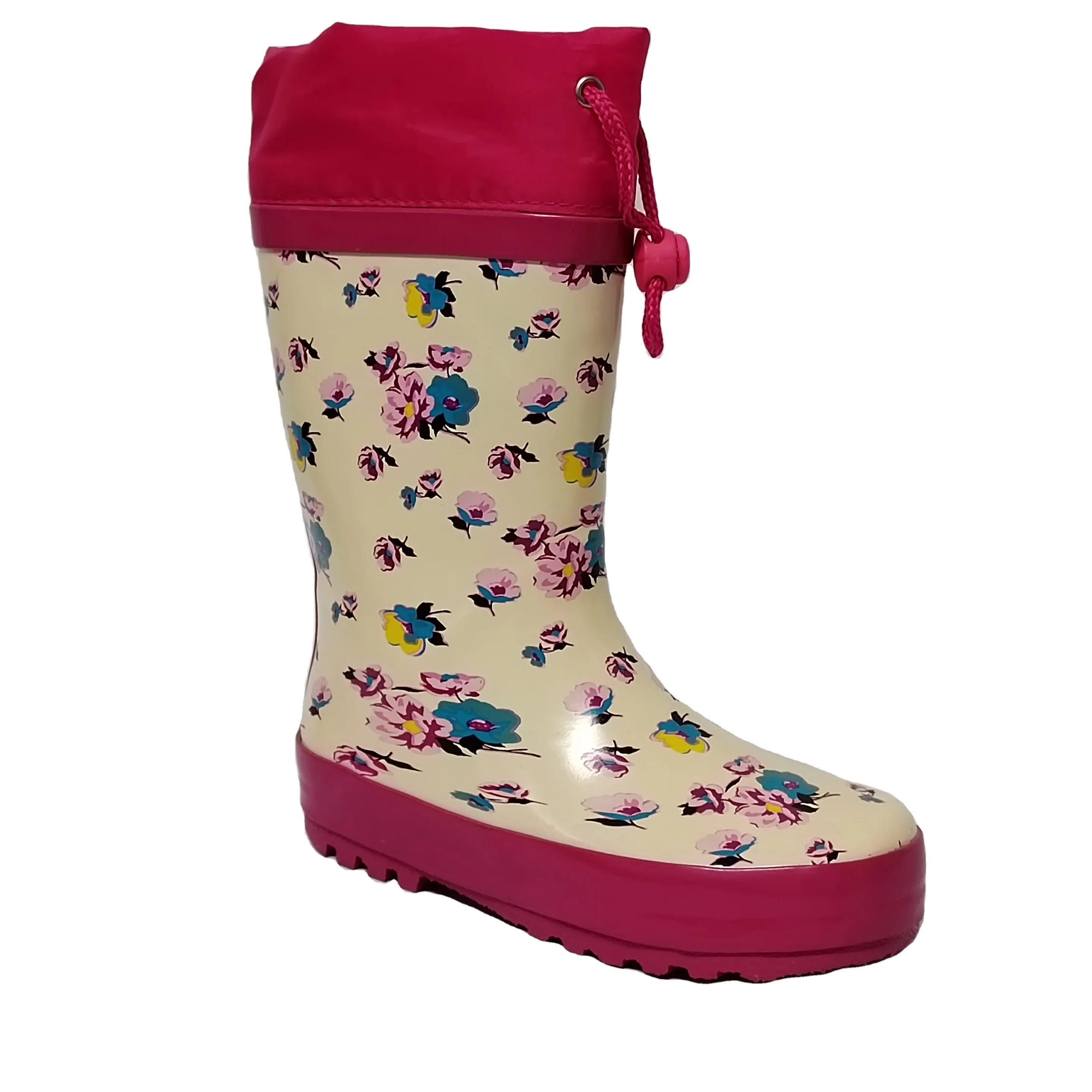 Private Label Customized Size unicorn Cartoon Characters Printed Rubber pink Children's Rain Boots with Lace up Back