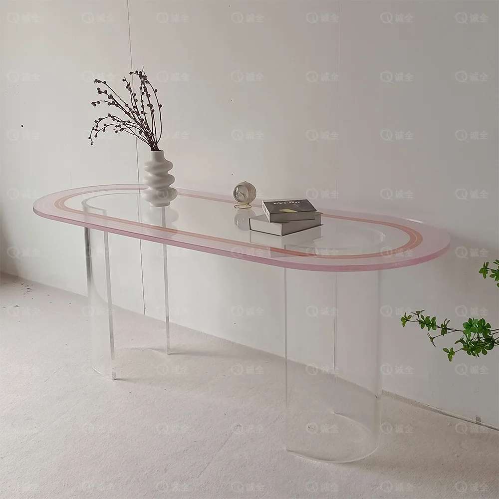 Home Oval Girl Style Acrylic Dining Table Fashionable Luxury Store