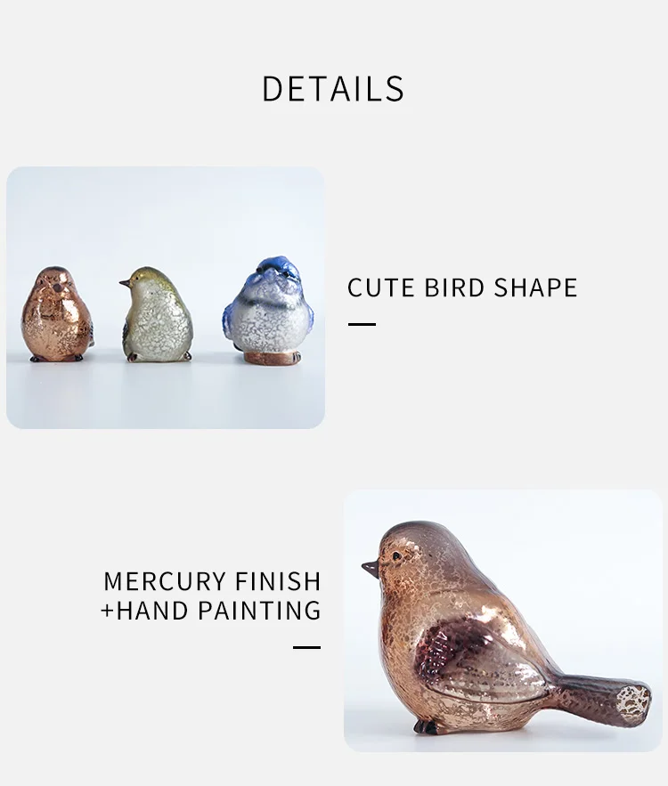 Custom small colored decorative mercury hand painting blown glass animal bird figurines Easter ornaments for sale manufacture