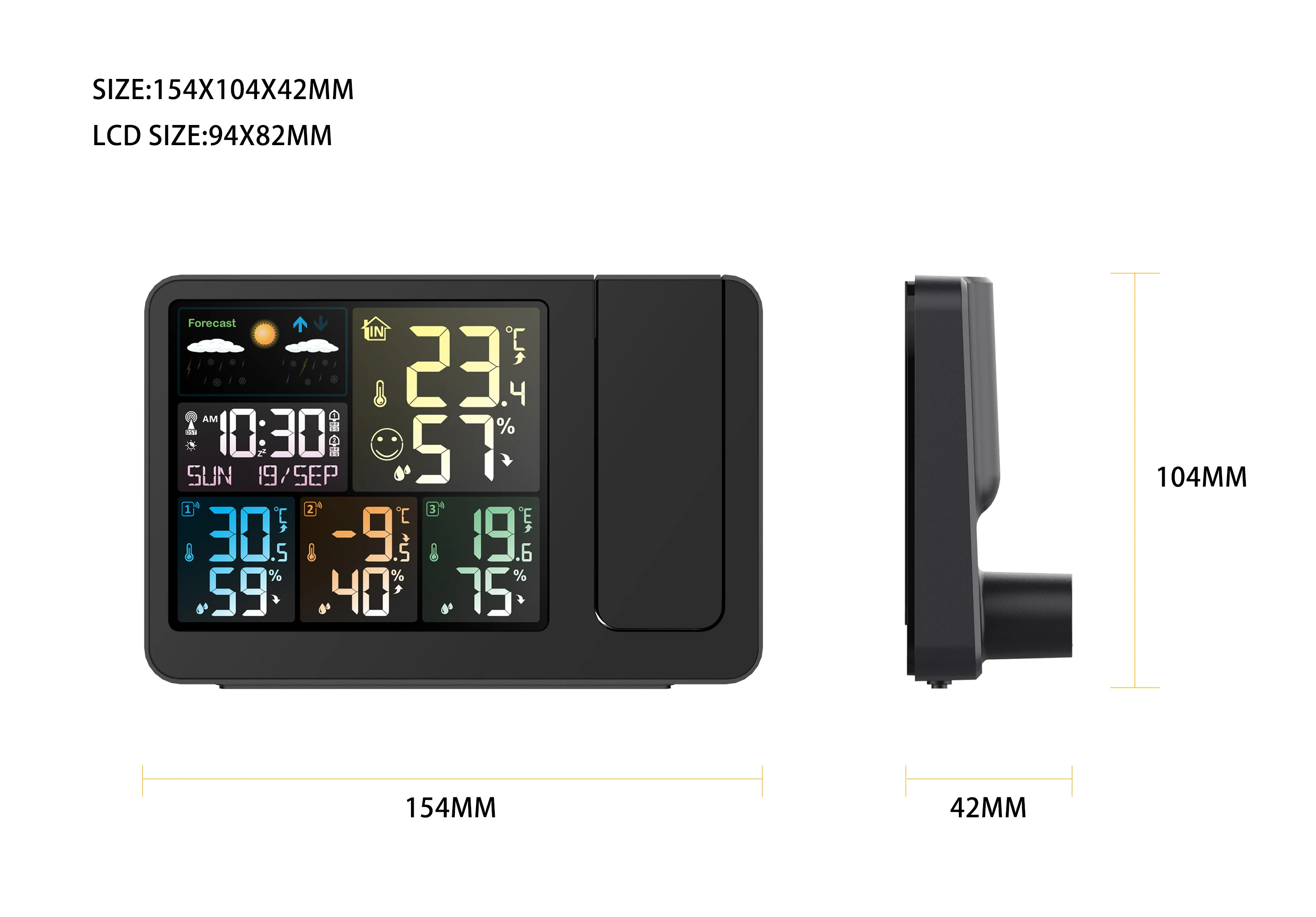 Projection Alarm Clock With Weather Forecast Thermometer Time Temperature Indoor Outdoor Digital