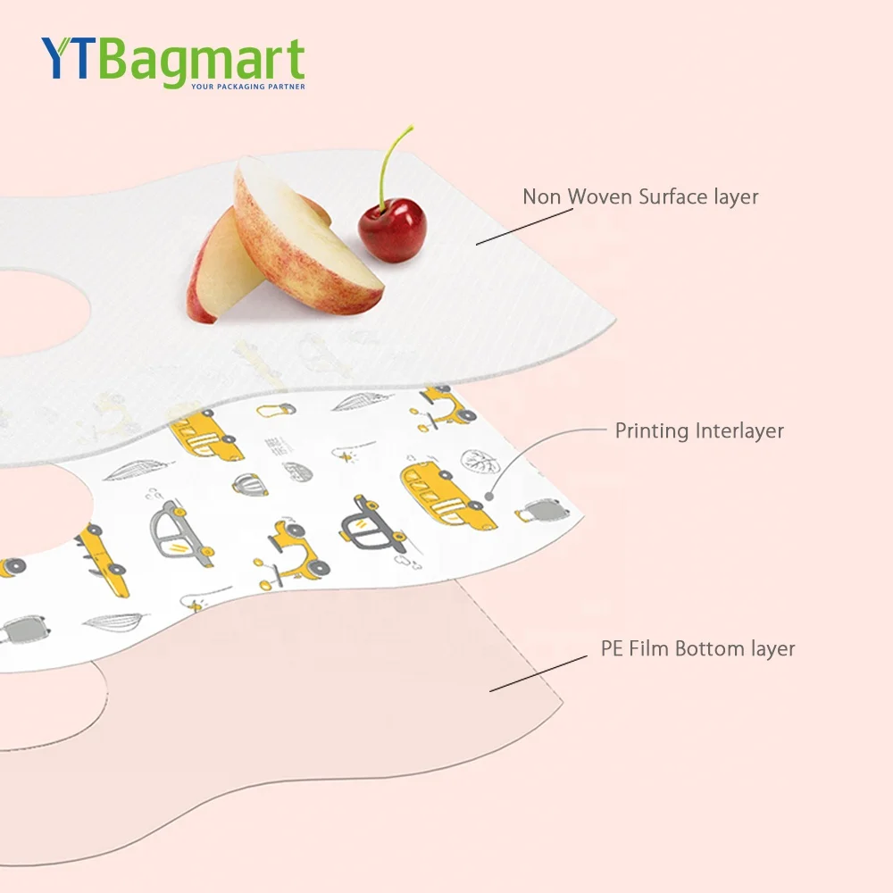 Новый дизайн, водонепроницаемые нетканые одноразовые детские нагрудники с принтом на заказ