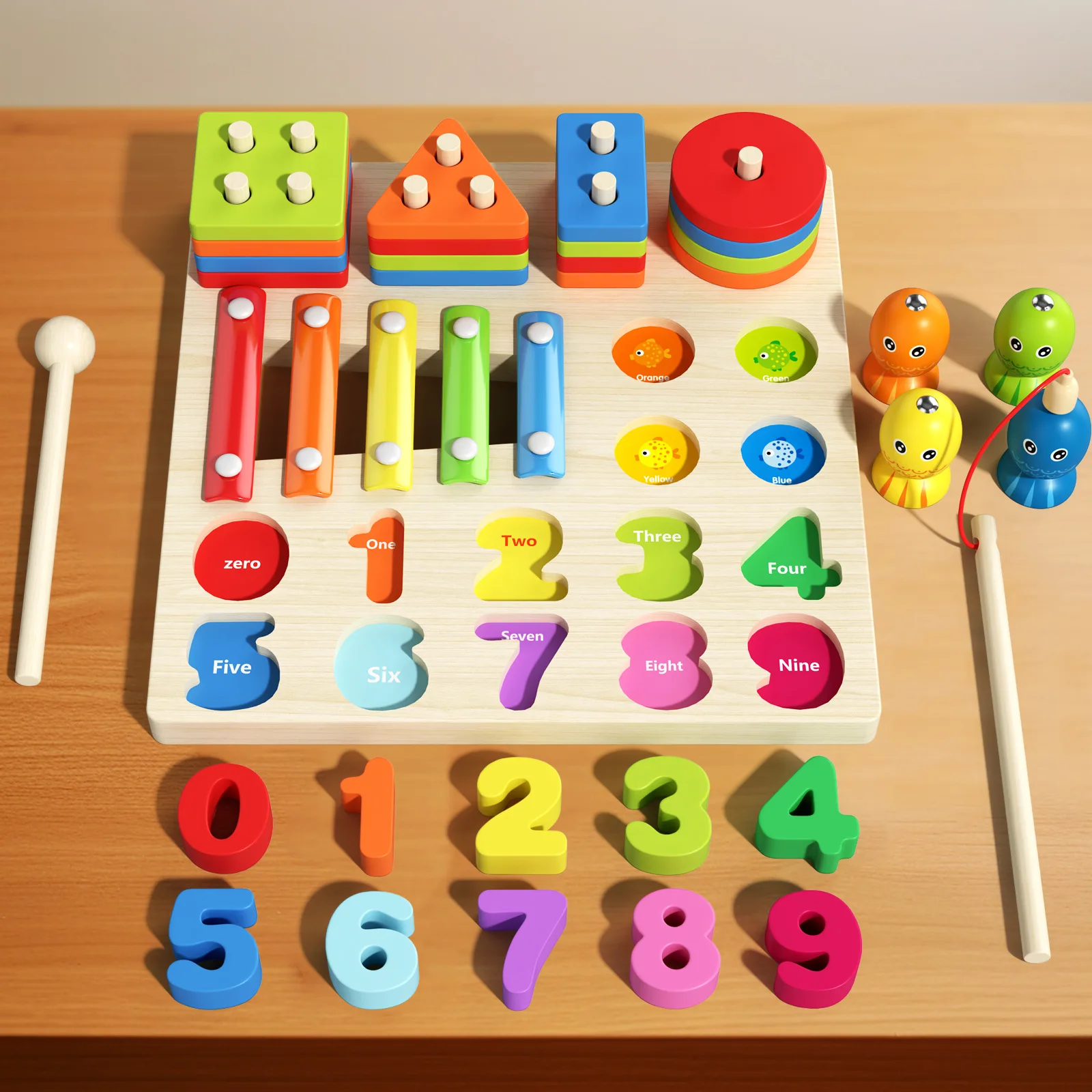 Jouets Pour Enfants Fishing Set Column Building Block Xylophone Percussion Musical Wood Montessori Educational Toys for Kids