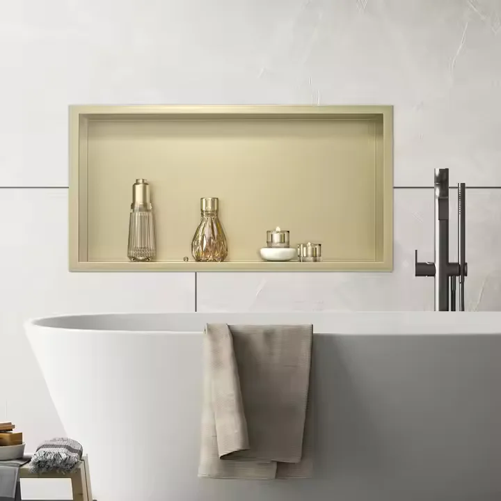 Fast Delivery Beauty Niche Gold Shower Niche With Built Stainless Steel Shelf Shower Niche