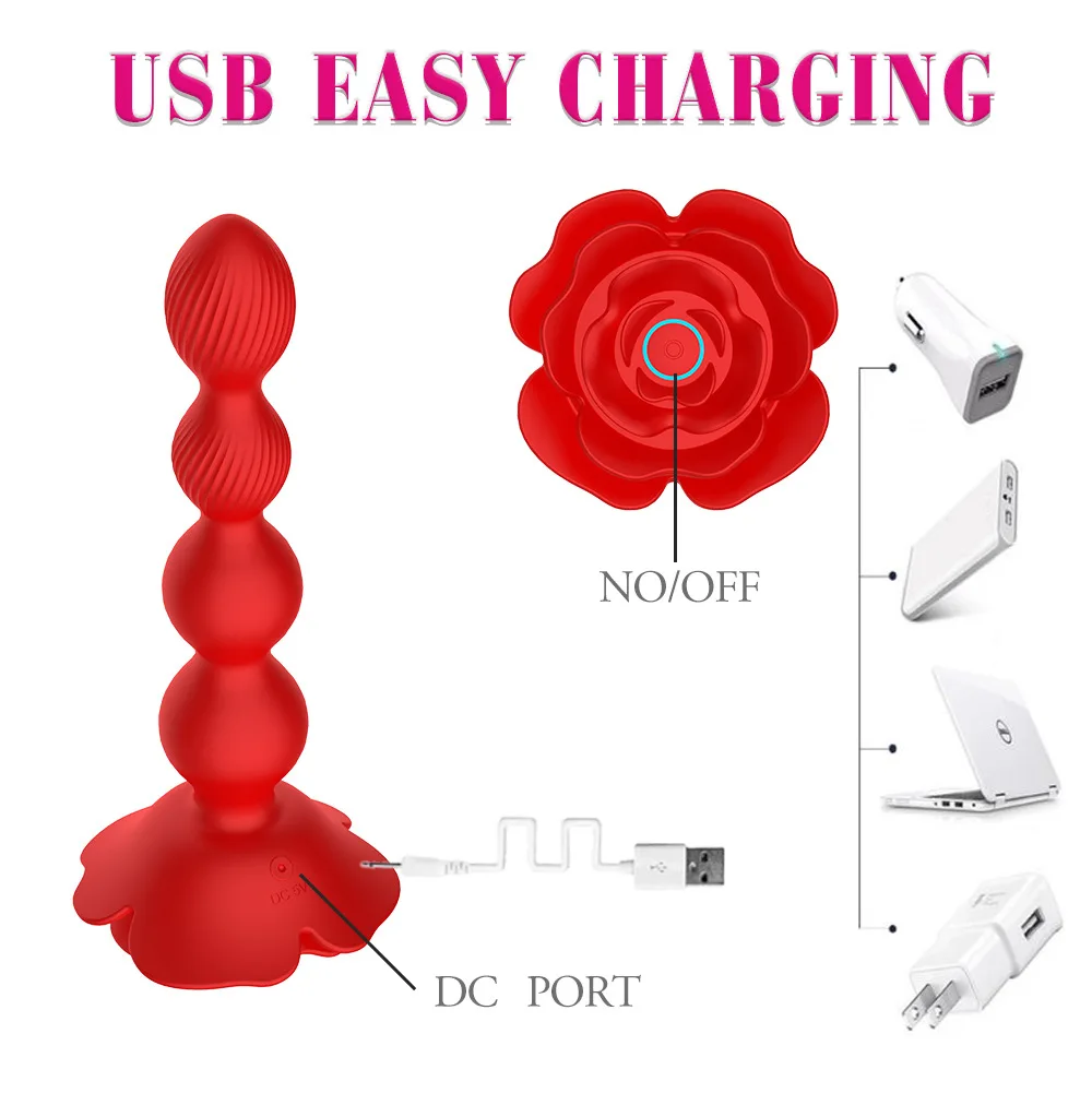 Silicone Anal Beads Butt Plug With 10 Rotate Twist Vibrating Modes Remote Control Prostate Massager Rose Toy For Anal Sex Toys_voghion.com