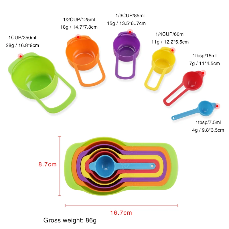 6 Pcs Measuring Cups and Spoons Set Classic Plastic Measuring Spoons for Dry and Liquid Ingredients