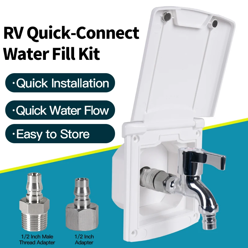 RV External Faucet with Dual-Use Shower Head Outlet and Trailer Quick-Connect Pressure Injection Port