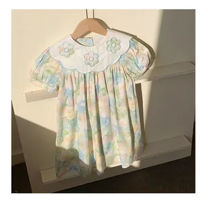 Summer Wholesale Little Baby Girls Flower Dress Infant Toddler Kids Ruffles Clothing