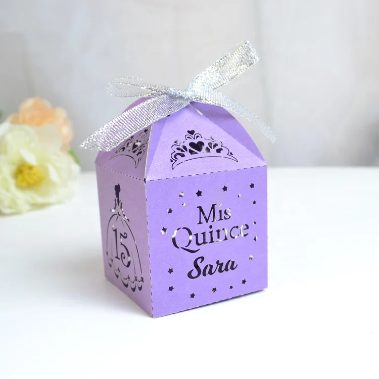 Cinderella Party Supplies Laser Cut Personalized Quinceanera Favors Box with Ribbon