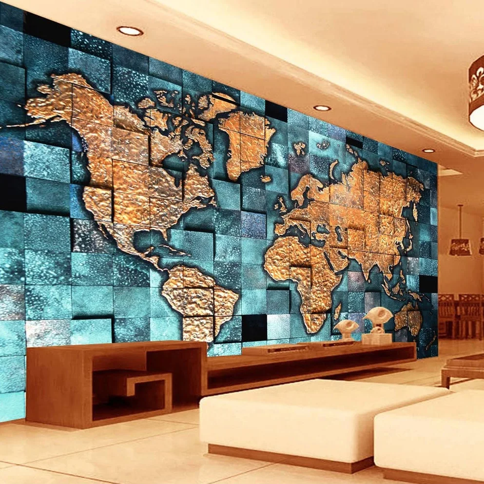 3D Colorful World Map Planes Wallpaper Full Wall Mural Photo Printed Home Decor
