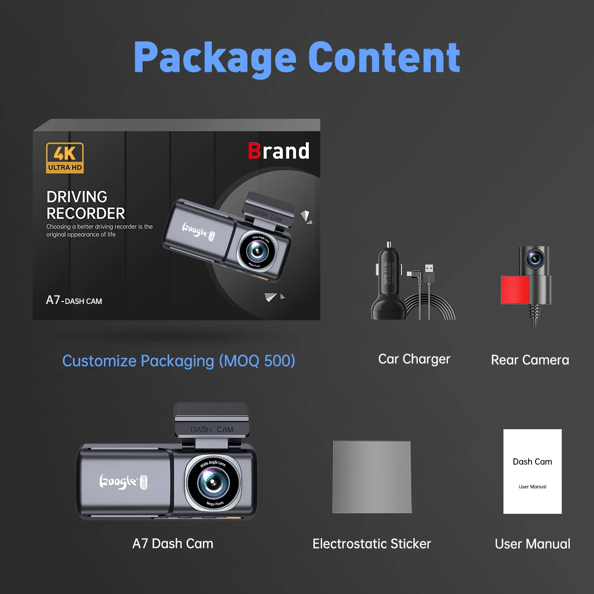 180 Degrees Wide Angle  App Control 4k Wifi Tracking System Video Recorder Dual Lens Black Car Camera Dash Cam With GPS