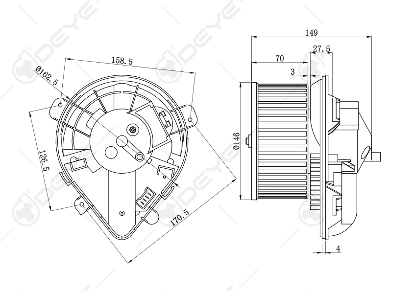 thumbnail image 2 of Heater Blower Fan Motor For Citroen Berlingo Dispatch & Peugeot 806 Expert - 6441R5 Replacement 2 of 4