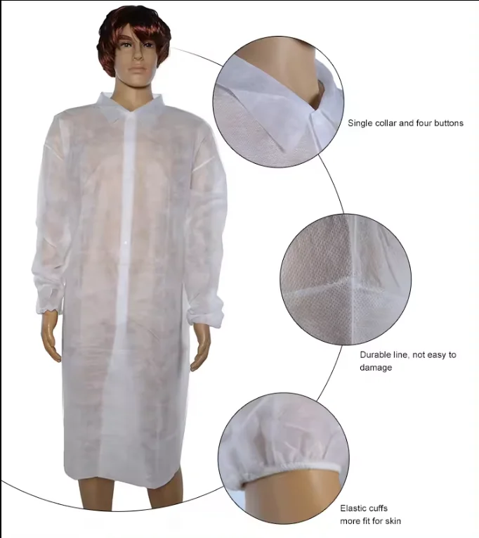 Disposable White Lab Jacket Coat Uniform Non-woven Polypropylene Jackets Medical Gown