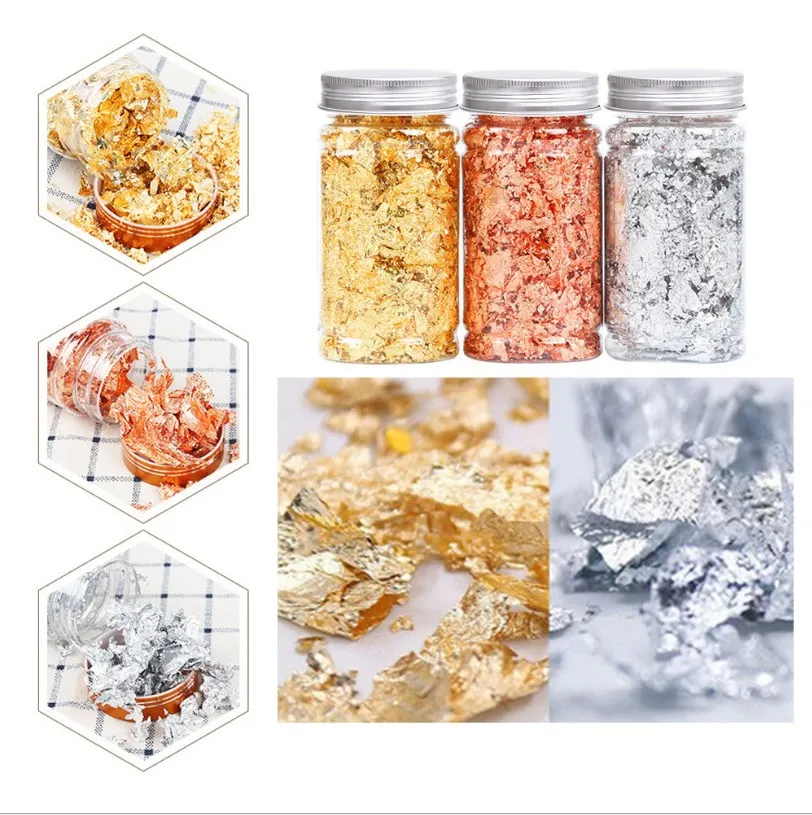 1 Box Gold Silver Irregular Aluminum Foil Paper Nail Art Sticker 3D Glitter  DIY Manicure UV Gel Polish Nail Decoration Tools 