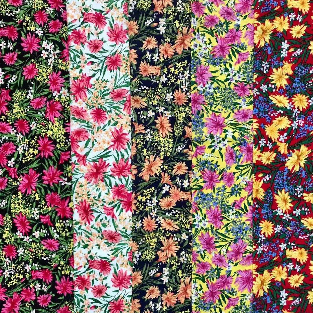 Текстиль Rongbao, дешевый, простой, тканый, 100% вискоза, мультяшный принт, вискоза, поплин, 45S ткань для женского платья