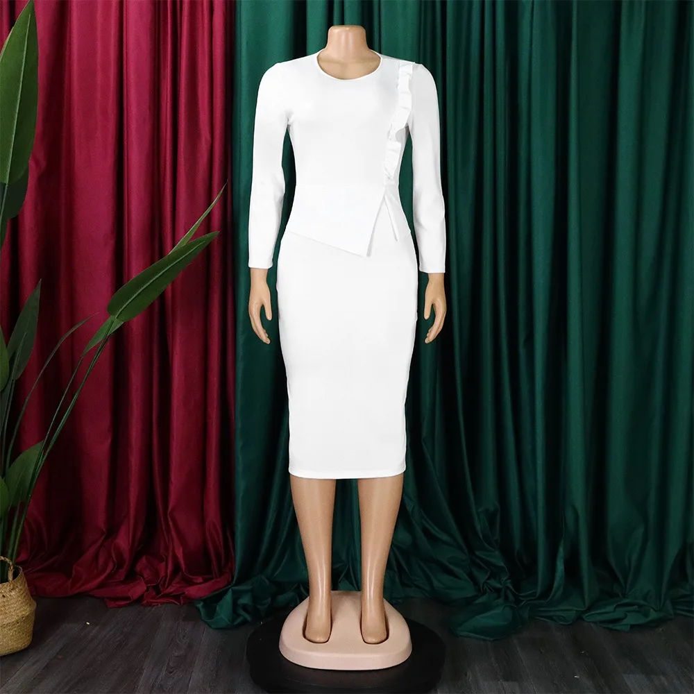 Women's Peplum Dress Long Sleeve Formal Bodycon Midi Dress