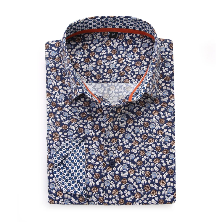 Rrive Mens Buttons Long Sleeve Stylish Floral Print Dress Shirts