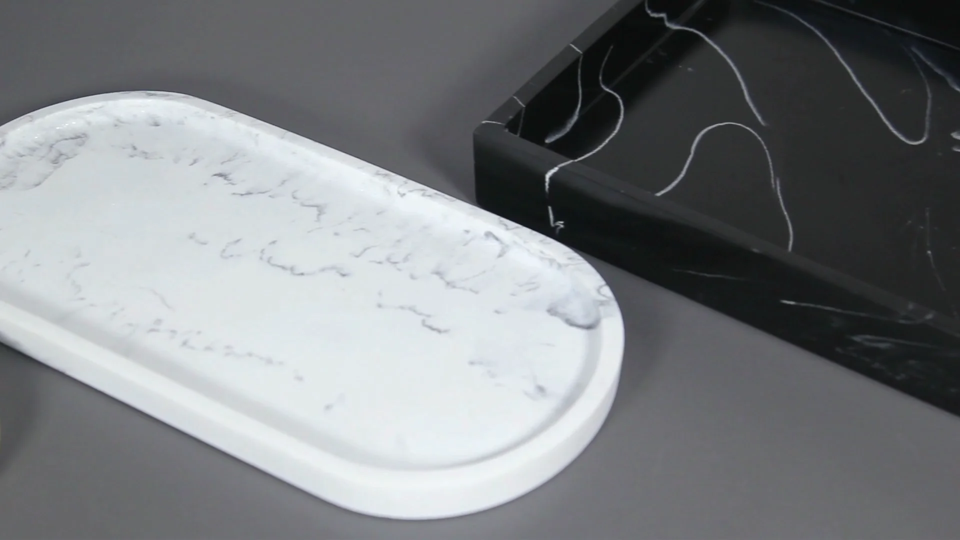 Resin Black/white Marble Oval Vanity Bathroom Amenity Tray For Sale