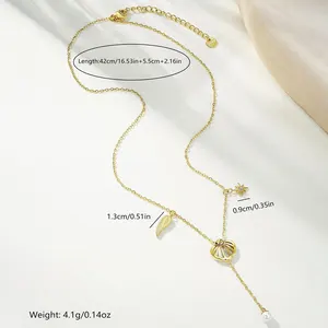 Niche Design Explosions Folu Gourd Pearl Tassel Batch Flower Bead Square Stainless Steel Necklace Clavicle Chain Wholesale