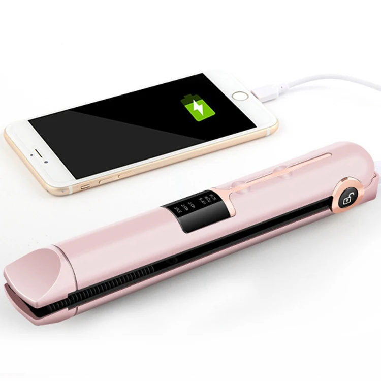 Professional Custom Cordless Hair Straightener Orange 450 Degrees Mini Flat Iron Bling Ceramic Plate Electric Battery Powered