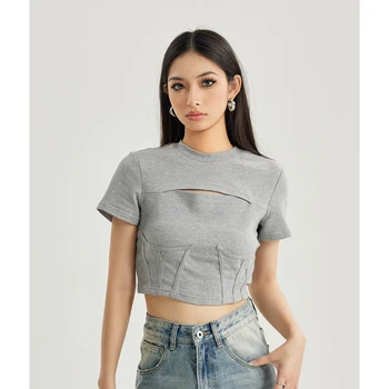 Korea Women's Sexy Summer Short-Sleeved Dress with Chest Hollowing Slim Design ODM Supply Similar to Yankee T-Shirt