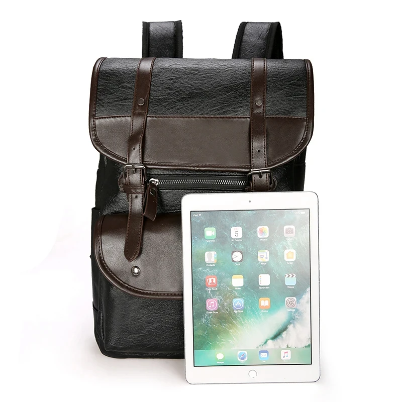 16.5-Inch Fashion PU Leather Laptop Backpack Men Retro Schoolbag Large Capacity Books Waterproof Mochilas Patchwork Teenagers