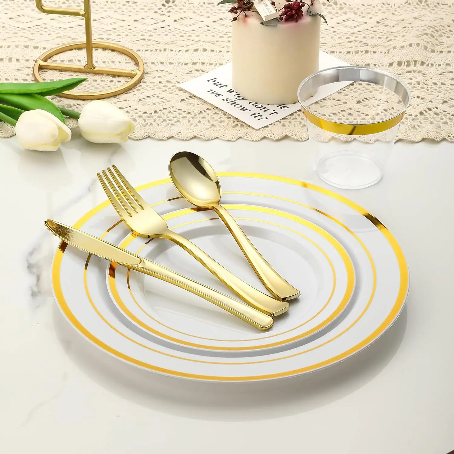 Gold Plastic Plates Set for Eco-Friendly Party Essentials