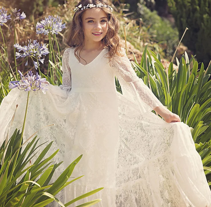 White Lace Wedding Girls Party Dresses For Teenage Girls Long