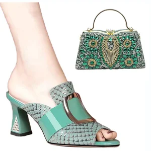 Women's Casual Fish Mouth Bag and Slip-On Summer Shoes Set Plus Size with Chunky Metal Buckle QuiteS Fashion for Mom