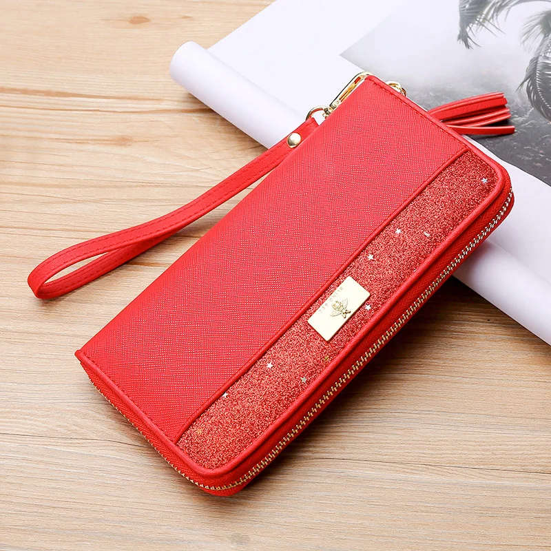 Designer Slim Women's PU Leather Wallet Zipper Closure Fashionable  Anti-Theft Ladies' Wallet Cotton Lining Diamond Decoration