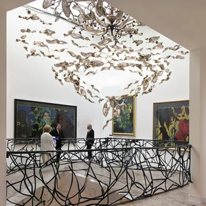 Hotel Lobby Office AC Lighting Fixture Artistic Design Twisted Leaf Glass Chandelier for Simple Living Dining Room Sales Office