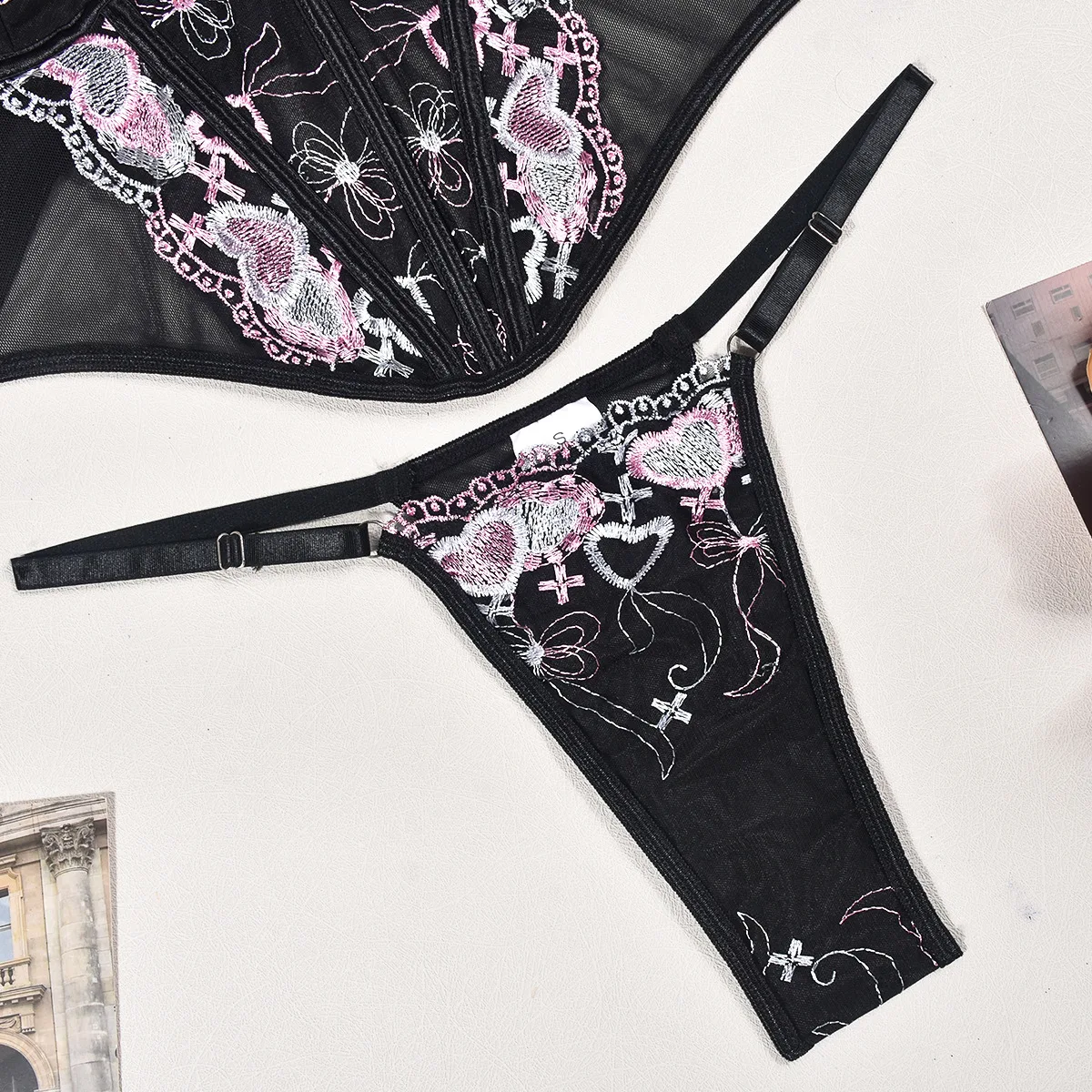 Red Lace Lingerie Erotic Brief Half Cup Bra Women Black Underwear Sexy ...