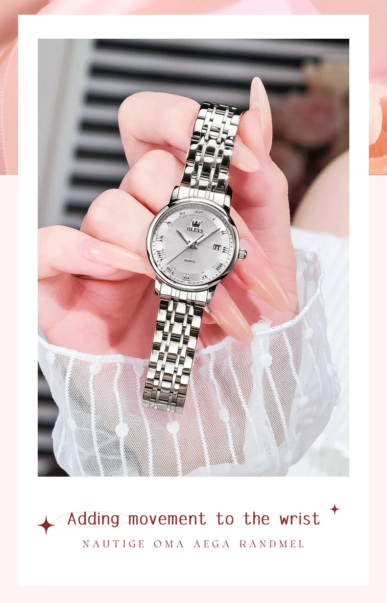 OLEVS 5611 Women's Watches Elegant Fashion Original Quartz Watch for Lady Roman Dial Waterproof Stainless Steel Luminous Watches