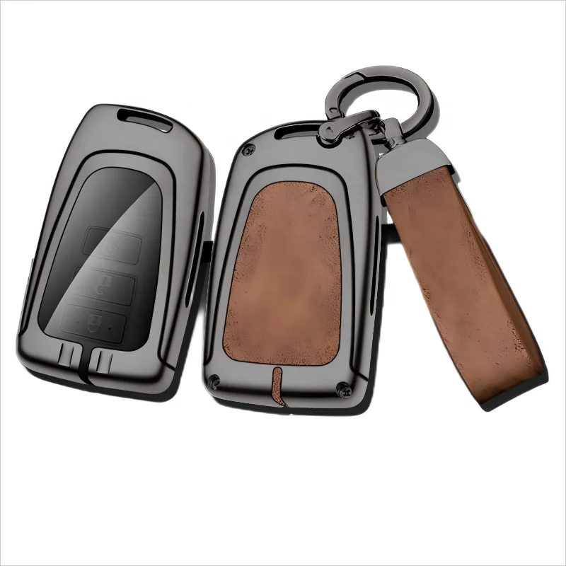 Car Logo Zinc Alloy Leather Luxury Double Protection Smart Car Key Case Cover for Toyota Corolla Highlander Camry