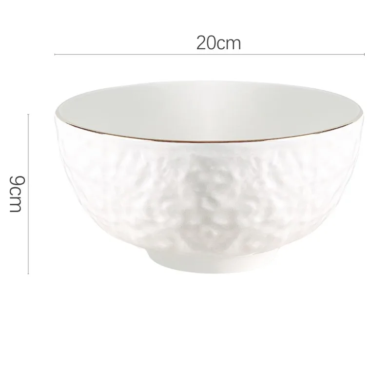 High Quality Modern Style Set of 4 White Relief Ceramic Bowls Eco-Friendly Gold Rim for Salad Soup Commercial Buyer Food Purpose manufacture
