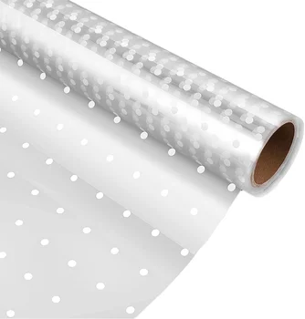 White Dot Clear Plastic 60mx40cm Florist Craft Film Roll Soft Rigid OPP Stretch Wrap Water Hampers Plain for Cellophane Wrap