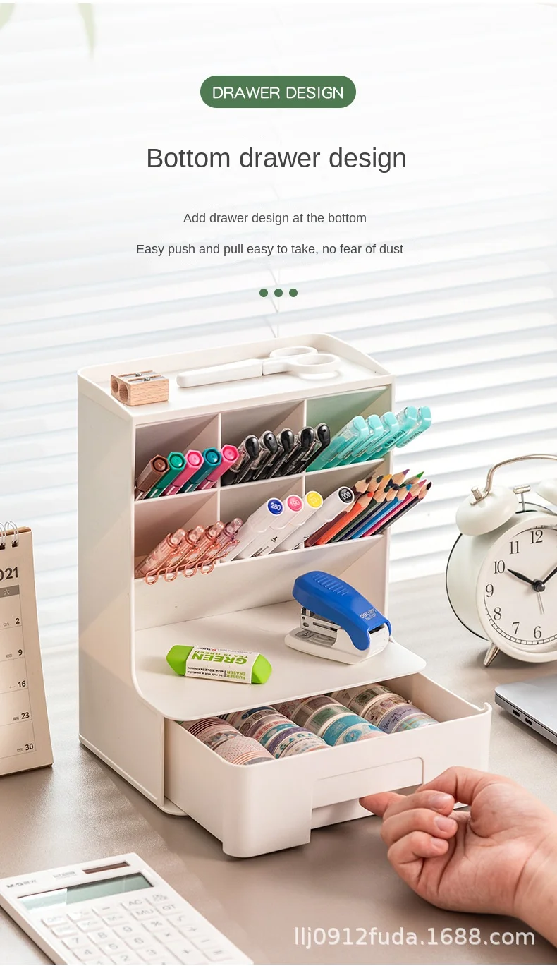 Inclined insert pen holder storage box office desktop light luxury wind pen bucket stationery_9