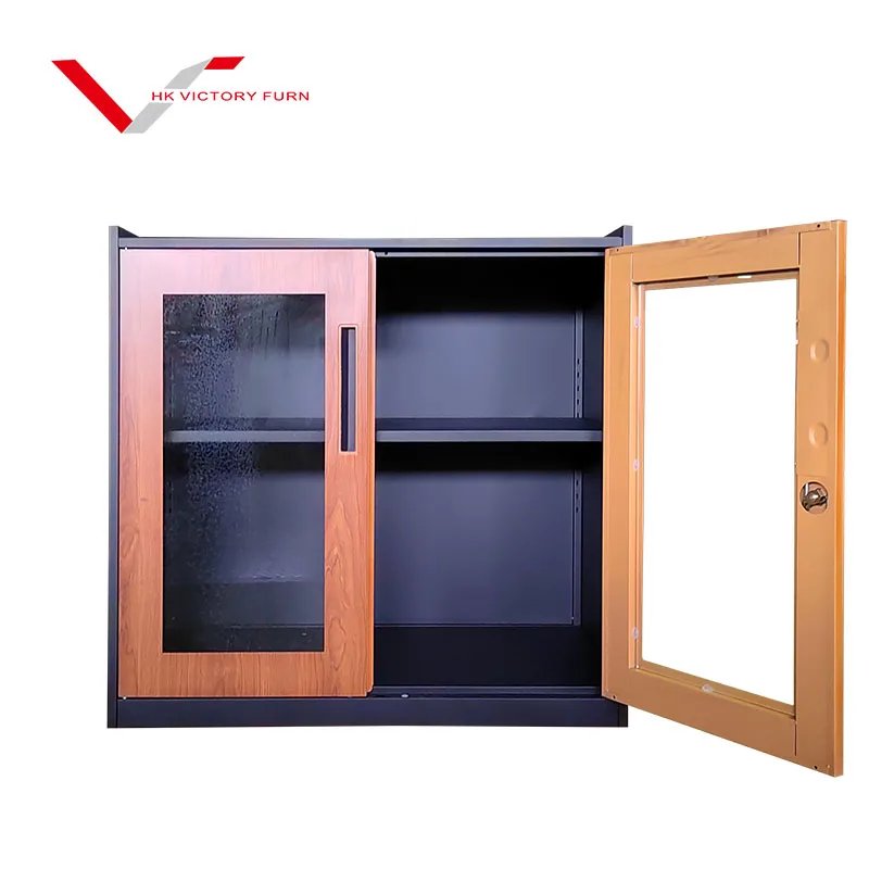 ション ガラスドア小型ショートスチール収納キャビネット金属低ガラスドアファイルキャビネット収納食器棚 Buy Cheap Price