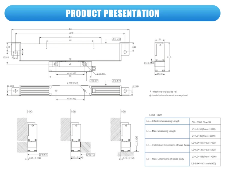 Glass Line Scale Grating Linear Glass Scale for Lathe Milling Machine Easy to Instal 1um ...