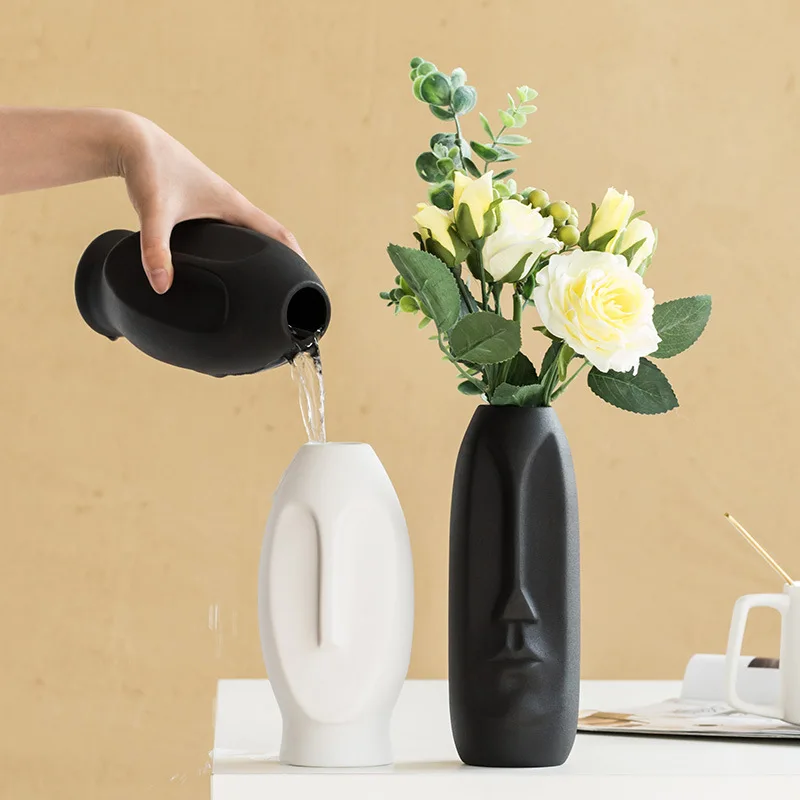 Creative Design Face Vase Planter Nordic Ceramic 3D sculpture Flower Decoration 