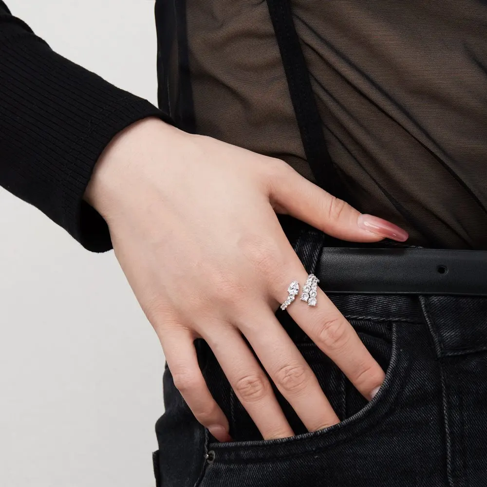 KAKODIY Cubic Zirconia stacked snake ring waterproof 925 Sterling Silver open adjustable ring jewelry for women detail 1
