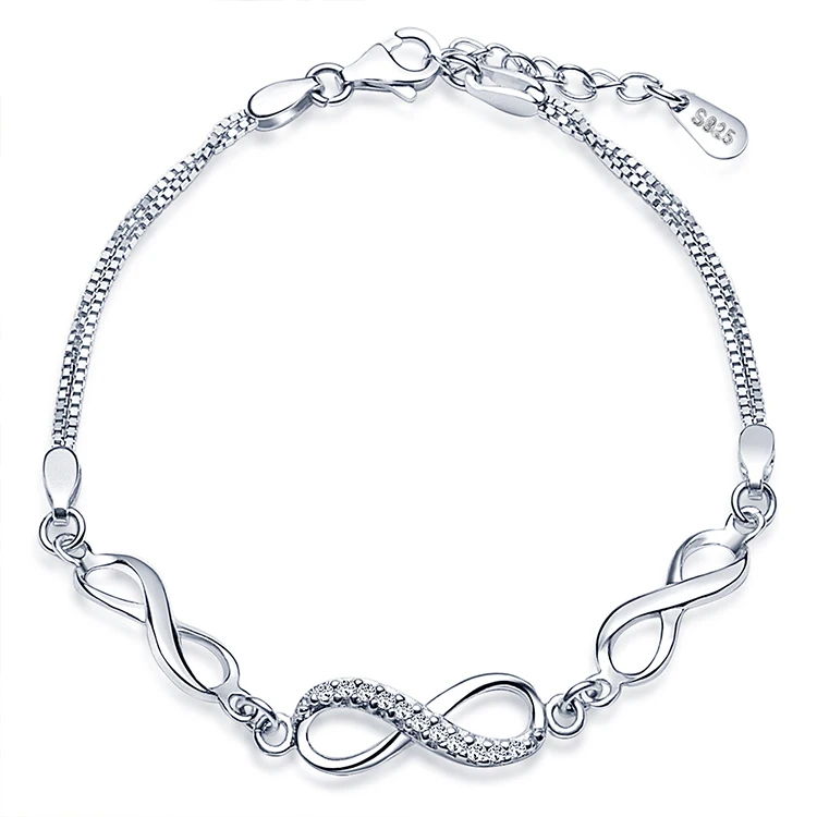 Infinity Charm Bracelet 925 Sterling Silver with Zircon
